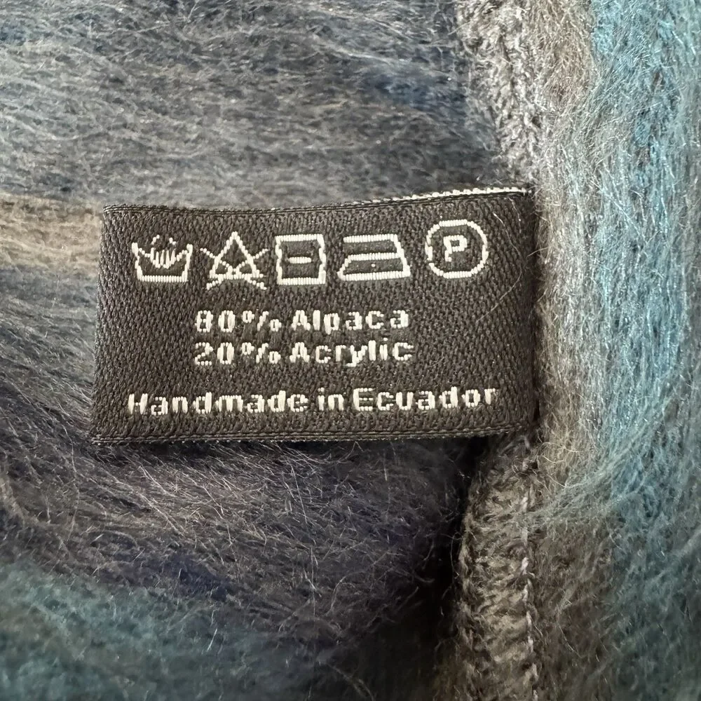 Shupaca Alpaca 80% Blend Striped Scarf 76” X 12” Blue Gray Soft Cozy Luxury